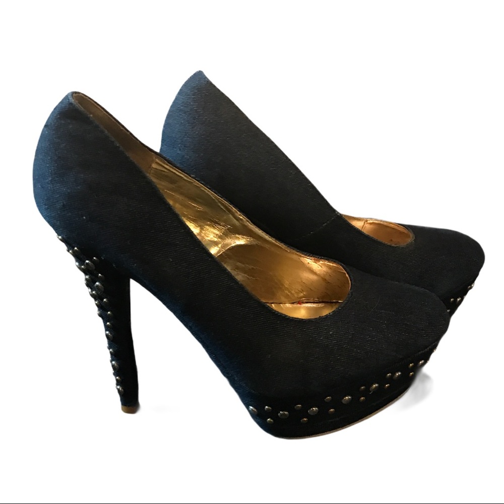 Studded Denim Pumps